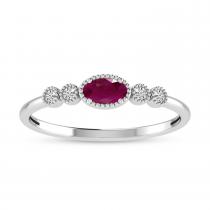 10K White Gold Oval Ruby and Diamond Stackable Ring