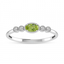 10K White Gold Oval Peridot and Diamond Stackable Ring