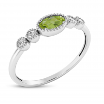 10K White Gold Oval Peridot and Diamond Stackable Ring