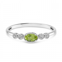 10K White Gold Oval Peridot and Diamond Stackable Ring