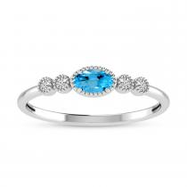 10K White Gold Oval Blue Topaz and Diamond Stackable Ring