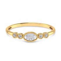 14K Yellow Gold Oval White Topaz and Diamond Stackable Ring