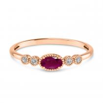 14K Rose Gold Oval Ruby and Diamond Stackable Birthstone Ring