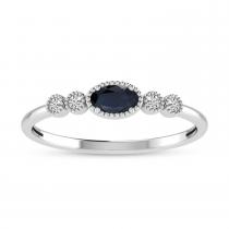 14K White Gold Oval Sapphire and Diamond Stackable Ring