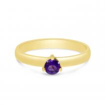 14K Yellow Gold 4mm Round Amethyst Birthstone Ring