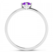 14K White Gold 4mm Round Amethyst Birthstone Ring