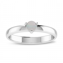 14K White Gold 4mm Round Opal Birthstone Ring