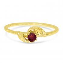 14K Yellow Gold Round Garnet Leaf Birthstone Ring