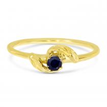 14K Yellow Gold 3mm Round Sapphire Birthstone Leaf Ring