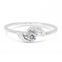 14K White Gold Round White Topaz  Leaf Birthstone Ring