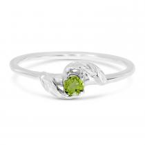 14K White Gold Round Peridot  Leaf Birthstone Ring