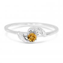 14K White Gold Round Citrine  Leaf Birthstone Ring