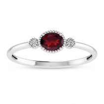 10K White Gold Oval Garnet Millgrain Birthstone Ring