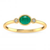 14K Yellow Gold Oval Emerald Millgrain Birthstone Ring