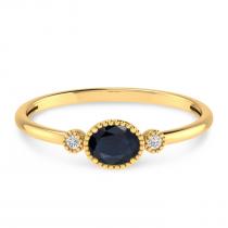 14K Yellow Gold Oval Sapphire Millgrain Birthstone Ring