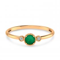 10K Rose Gold 4mm Round Emerald Millgrain Birthstone Ring