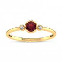 14K Yellow Gold 4mm Round Garnet Millgrain Birthstone Ring