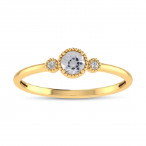 14K Yellow Gold 4mm Round White Topaz Millgrain Birthstone Ring