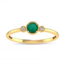 14K Yellow Gold 4mm Round Emerald Millgrain Birthstone Ring