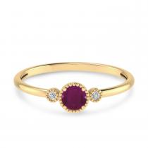 14K Yellow Gold 4mm Round Ruby Millgrain Birthstone Ring