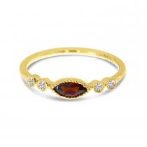 14K Yellow Gold 6x3 mm Marquise Garnet and Diamond Semi Precious Stackable Ring