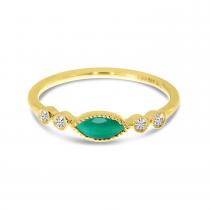 14K Yellow Gold 6x3 mm Marquise Emerald and Diamond Semi Precious Stackable Ring