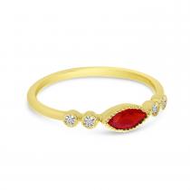 14K Yellow Gold 6x3 mm Marquise Ruby and Diamond Semi Precious Stackable Ring