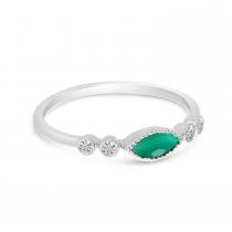 14K White Gold 6x3 mm Marquise Emerald and Diamond Semi Precious Stackable Ring