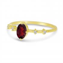 14K Yellow Gold Oval Garnet And Diamond Ring