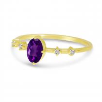 14K Yellow Gold Oval Amethyst And Diamond Ring