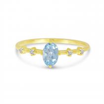 14K Yellow Gold Oval Aquamarine And Diamond Ring