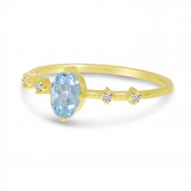 14K Yellow Gold Oval Aquamarine And Diamond Ring