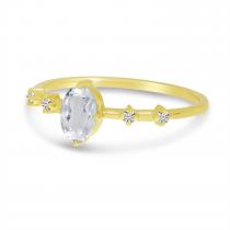 14K Yellow Gold Oval White Topaz And Diamond Ring