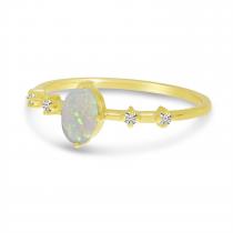 14K Yellow Gold Oval Opal And Diamond Ring