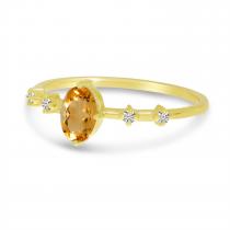 14K Yellow Gold Oval Citrine And Diamond Ring