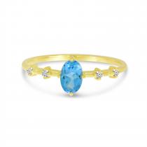 14K Yellow Gold Oval Blue Topaz And Diamond Ring