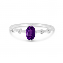 14K White Gold Oval Amethyst Birthstone Ring