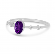 14K White Gold Oval Amethyst Birthstone Ring