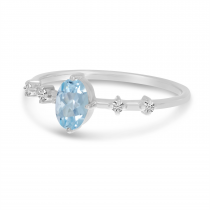 14K White Gold Oval Aquamarine Birthstone Ring