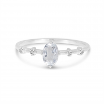 14K White Gold Oval White Topaz Birthstone Ring