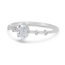 14K White Gold Oval White Topaz Birthstone Ring