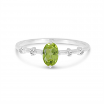 14K White Gold Oval Peridot Birthstone Ring