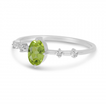 14K White Gold Oval Peridot Birthstone Ring