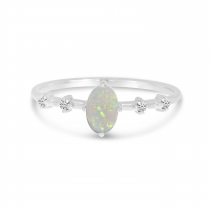 14K White Gold Oval Opal Birthstone Ring