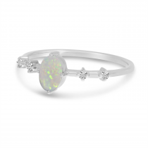 14K White Gold Oval Opal Birthstone Ring