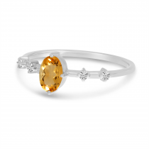 14K White Gold Oval Citrine Birthstone Ring