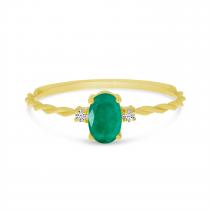 10K Yellow Gold Oval Emerald Birthstone Twisted Ring