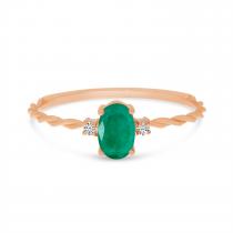 10K Rose Gold Oval Emerald Birthstone Twisted Ring