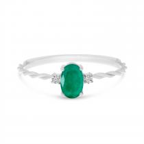 10K White Gold Oval Emerald Birthstone Twisted Ring