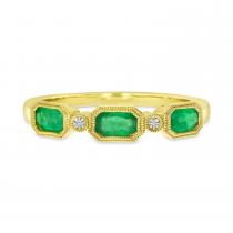 14K Yellow Gold Triple Oval Emerald and Diamond Cushion Ring